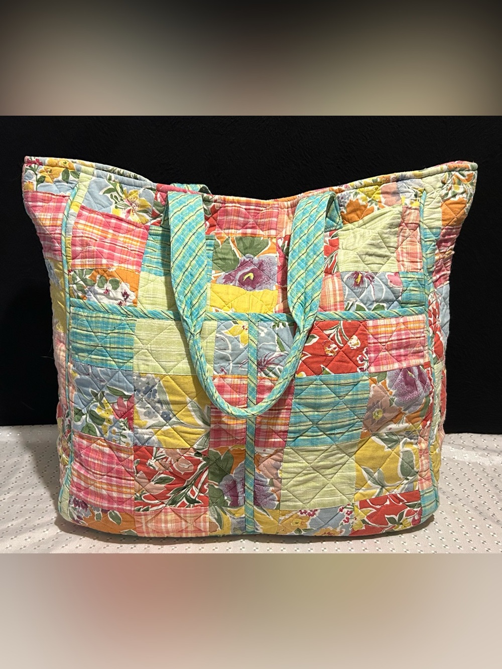 Vintage The Company Store Quilted Tote Shoulder Bag Multi Color Floral Print 90s